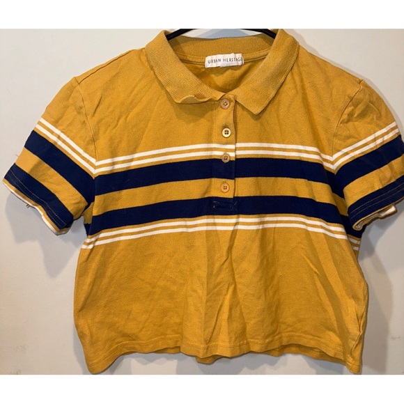 Forever 21 Urban Heritage Yellow Polo Buttoned Down Cropped Shirt - Picture 4 of 7